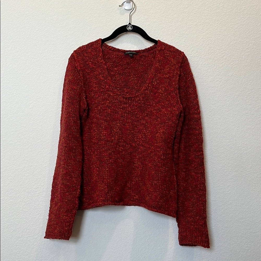 Eileen Fisher Red Multi Color Wool Blend V Neck Sweater Size Small